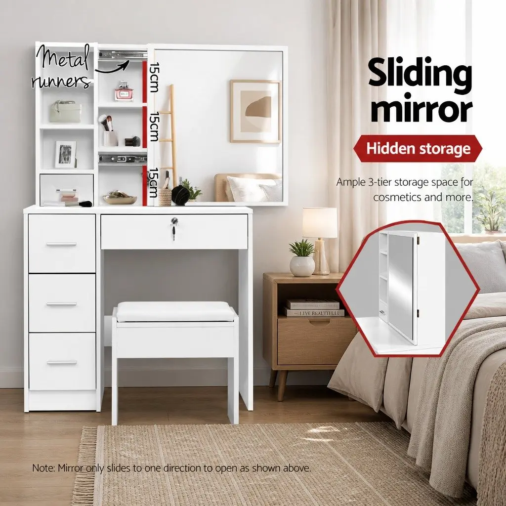 White Dressing Table Stool Set with Storage