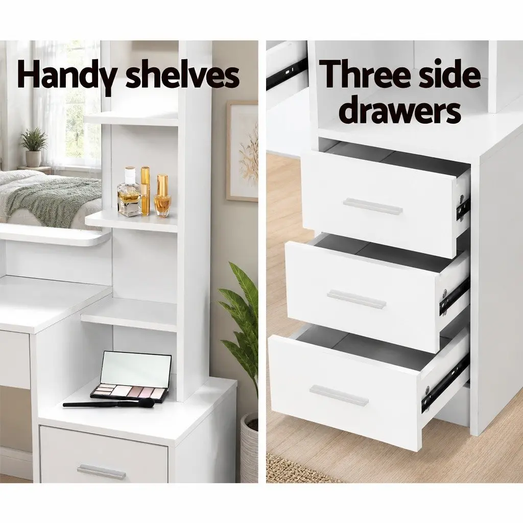 Dressing Table White Vanity Makeup Dresser 88cm x 38cm x 143cm Particle Board with Melamine 4 Drawers and Stool Included