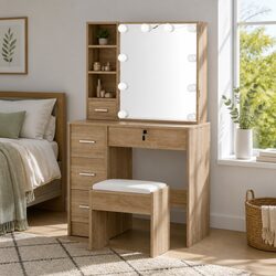 Hollywood Vanity Dressing Table Set with Stool