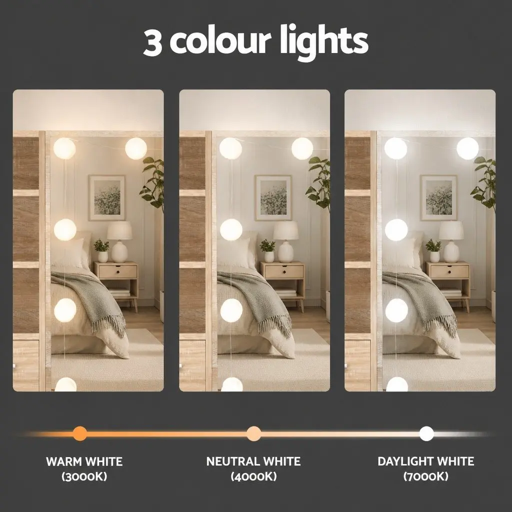 Dressing Table Set Hollywood Style with Stool LED Bulbs Makeup Mirror 80cm Particle Board MDF Wood