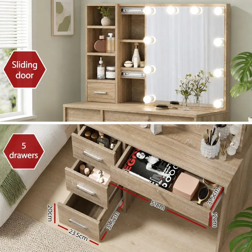 Dressing Table Set Hollywood Style with Stool LED Bulbs Makeup Mirror 80cm Particle Board MDF Wood