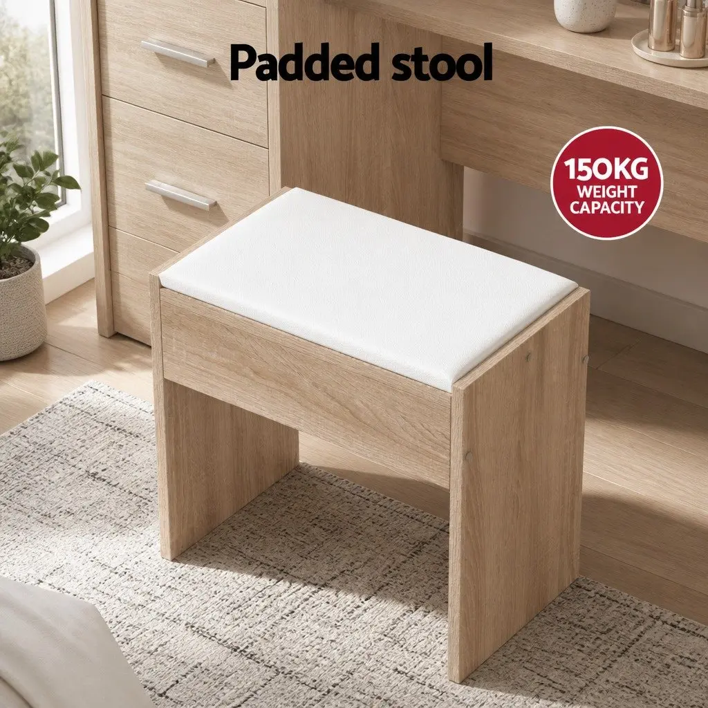 Dressing Table Set Hollywood Style with Stool LED Bulbs Makeup Mirror 80cm Particle Board MDF Wood