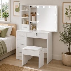 White Vanity Dressing Table Set with LED Bulbs