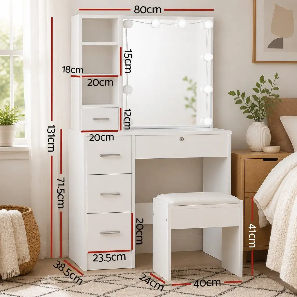 White Vanity Dressing Table Set with LED Bulbs