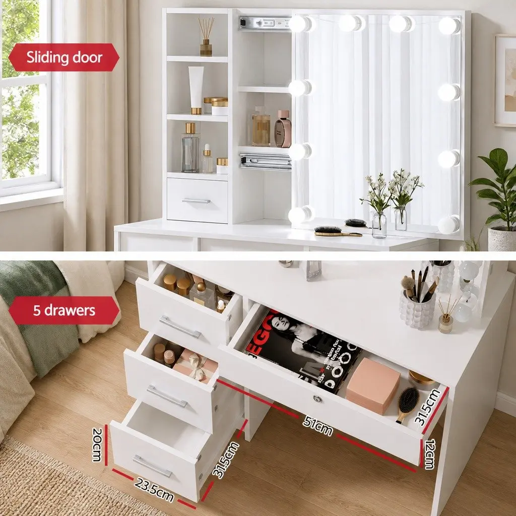 White Vanity Dressing Table Set with LED Bulbs