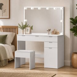 Chic White LED Dressing Table Set with Stool and Mirror