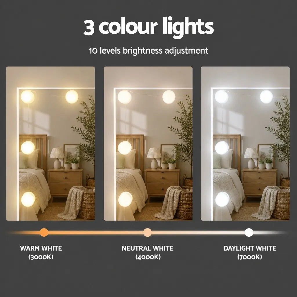 White LED Dressing Table Set with Stool and Mirror