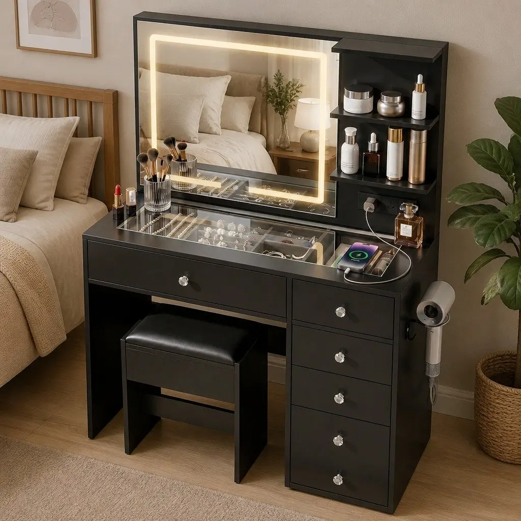 LED Mirror Dressing Vanity Desk with Stool