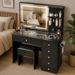 Elegant LED Mirror Dressing Vanity Desk with Stool