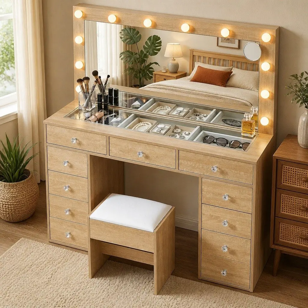 Dressing Vanity Desk with LED Makeup Mirror