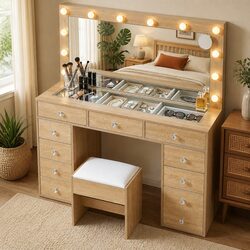 Elegant Dressing Vanity Desk with LED Makeup Mirror