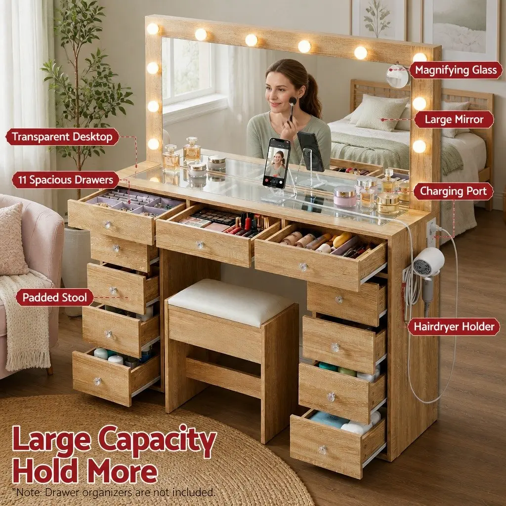 Dressing Vanity Desk with LED Makeup Mirror