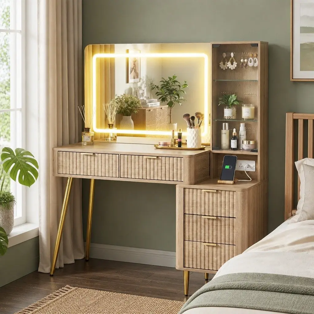 LED Makeup Vanity Desk with Charging Station