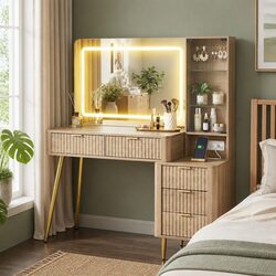LED Makeup Vanity Desk with Charging Station