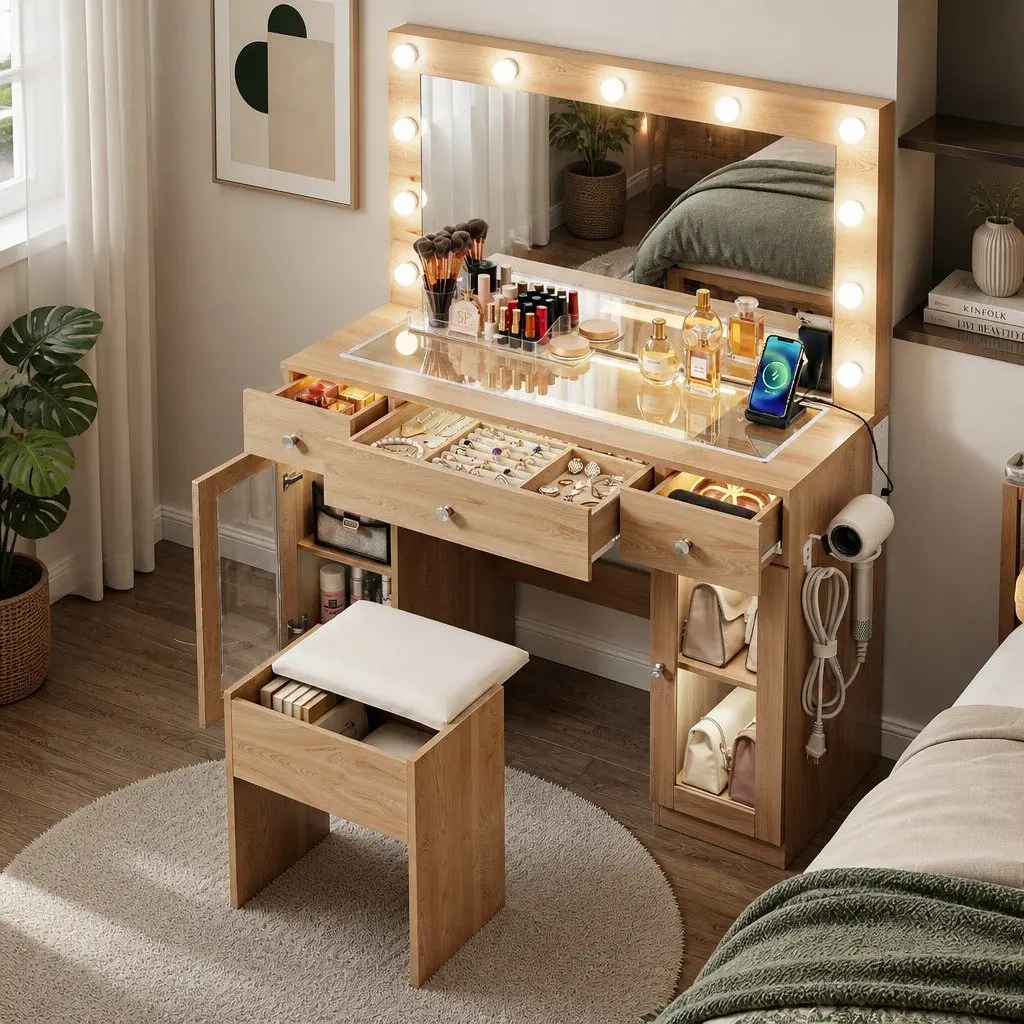 Dressing Vanity Desk with LED Hollywood Mirror