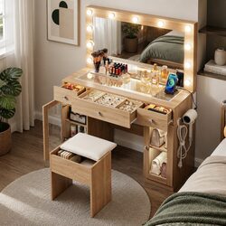 Elegant Dressing Vanity Desk with LED Hollywood Mirror