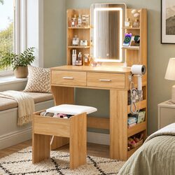 Hollywood Style Makeup Vanity Desk with Stool