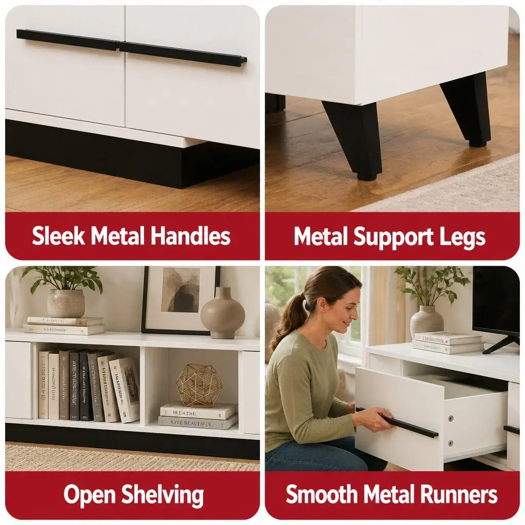Extendable White TV Entertainment Unit with Storage Drawers