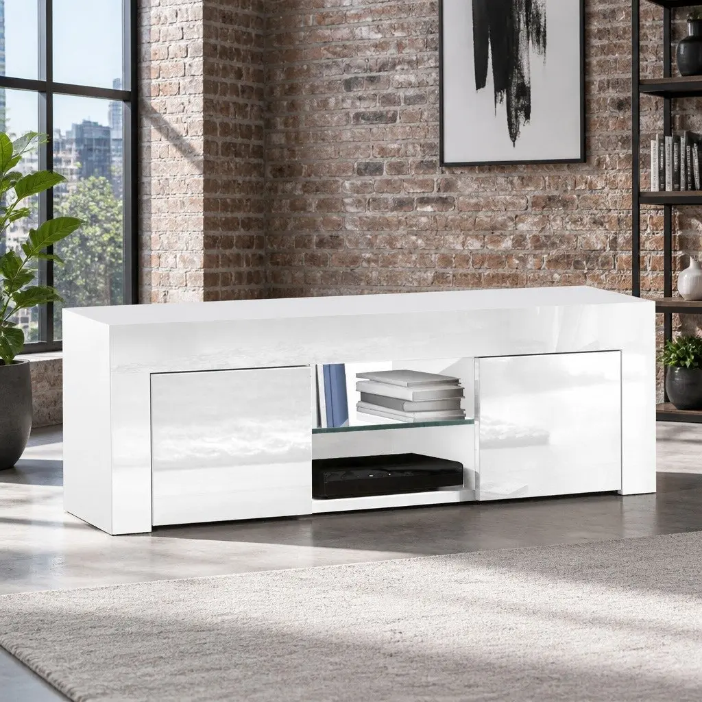 White Entertainment Unit TV Cabinet 130cm