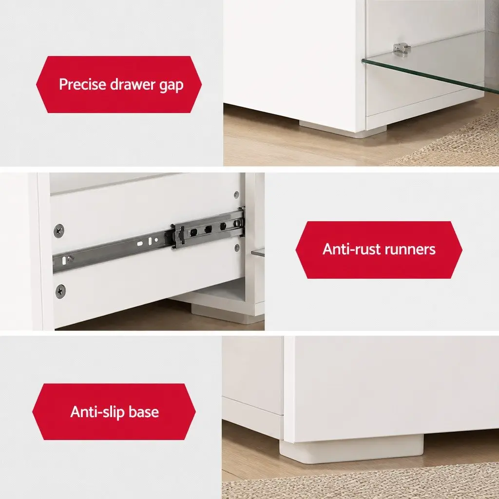 TV Cabinet Entertainment Unit Dual-Tone 180cm White Wood Tempered Glass Shelves