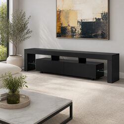 Modern Black TV Cabinet with RGB LED Lighting 200cm