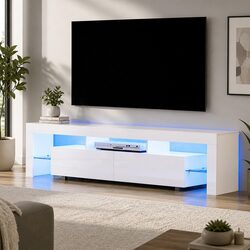 White Gloss TV Cabinet with RGB LED Lighting 200cm