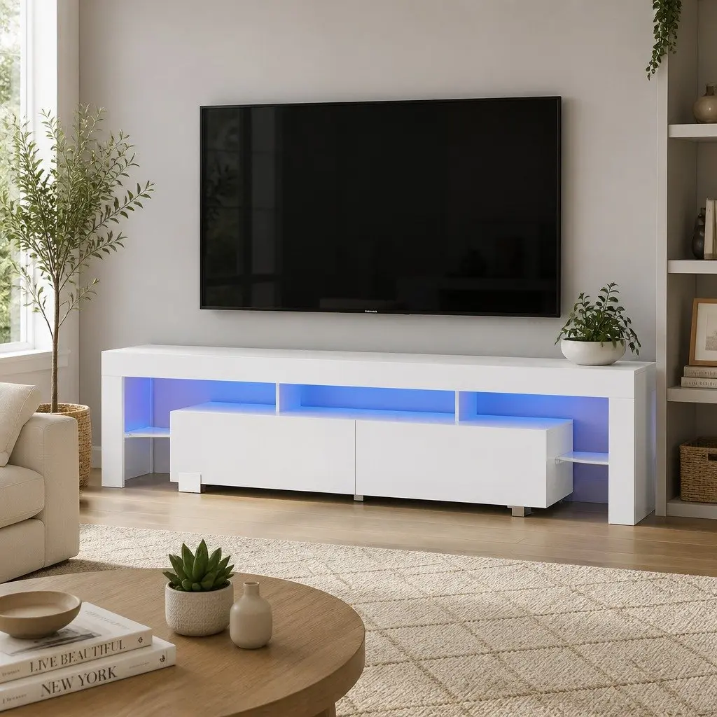 White Gloss TV Cabinet with RGB LED Lighting 200cm