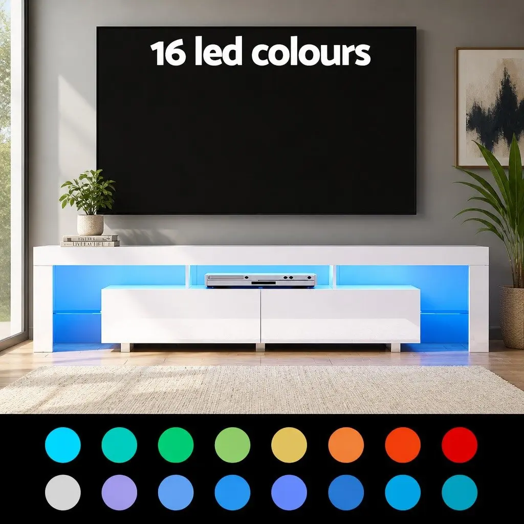 White Gloss TV Cabinet with RGB LED Lighting 200cm