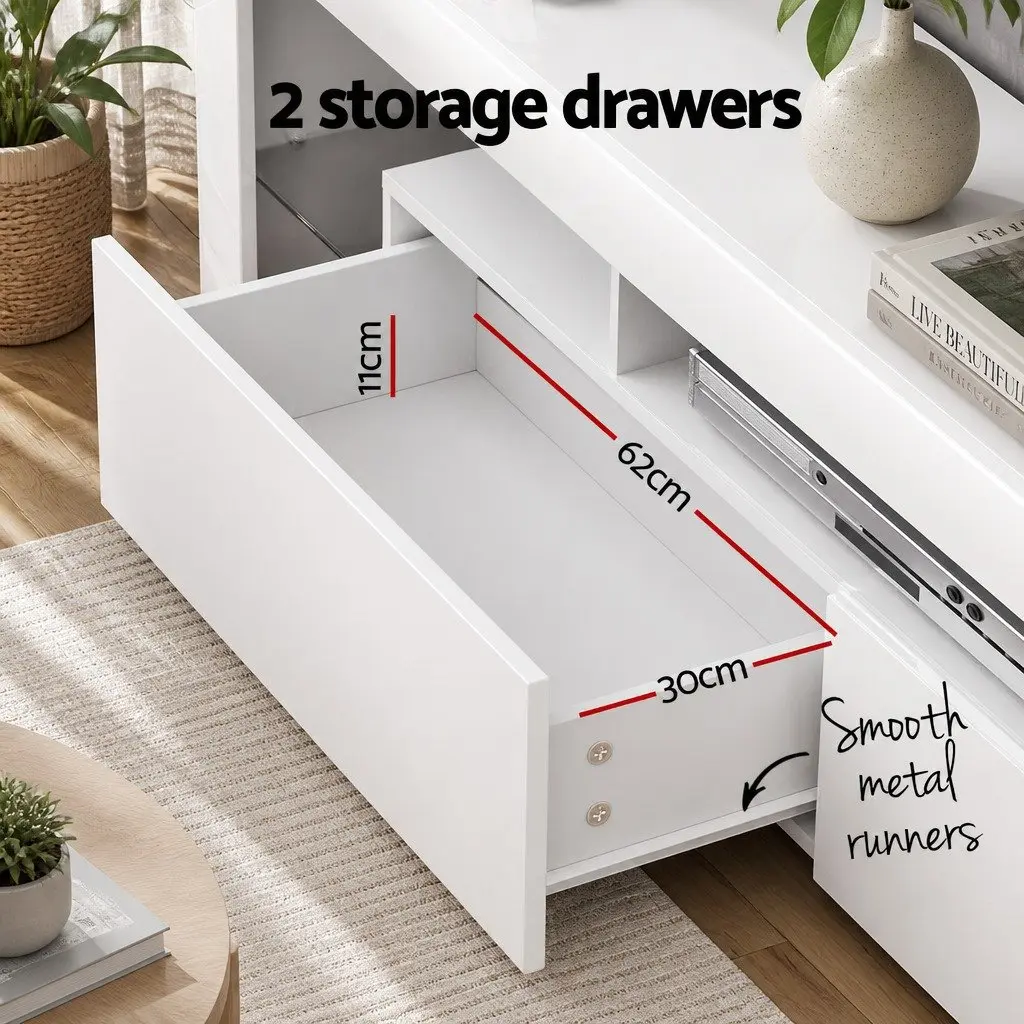 White Gloss TV Cabinet with RGB LED Lighting 200cm