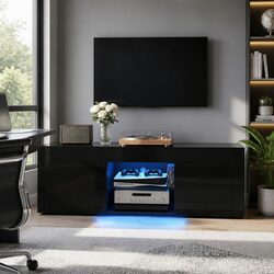 Black TV Entertainment Unit Cabinet 130cm with RGB Lighting