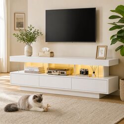 TV Unit 160CM LED Entertainment Storage Drawers White Living Room Bedroom
