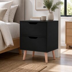 Bedside Table 2 Drawers Black Particle Board Nightstand Storage Bedroom