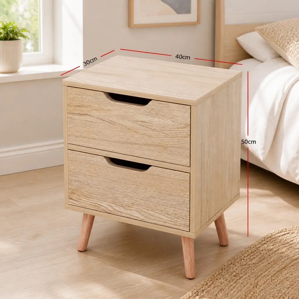 Bedside Table Black 2 Drawers Storage Furniture Easy Assembly Wood