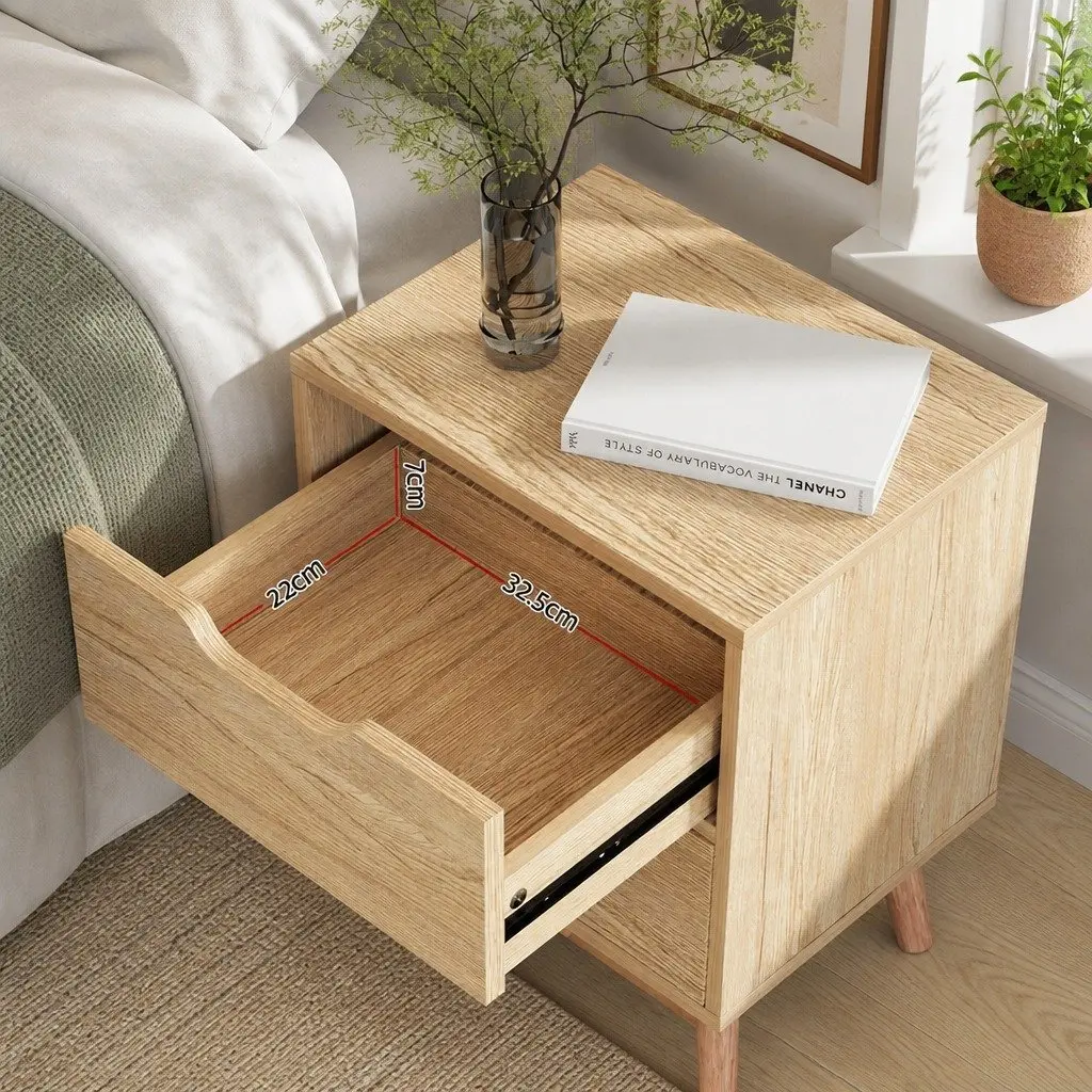 Bedside Table Black 2 Drawers Storage Furniture Easy Assembly Wood