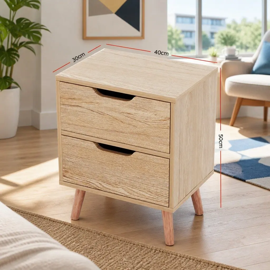 Bedside Table 2 Drawers Nightstand Bedroom Storage Furniture Black Pine Wood