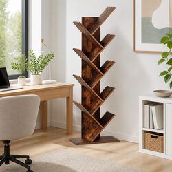 Tree Bookshelf 9 Tier Storage Display Stand Freestanding Bookcase Brown