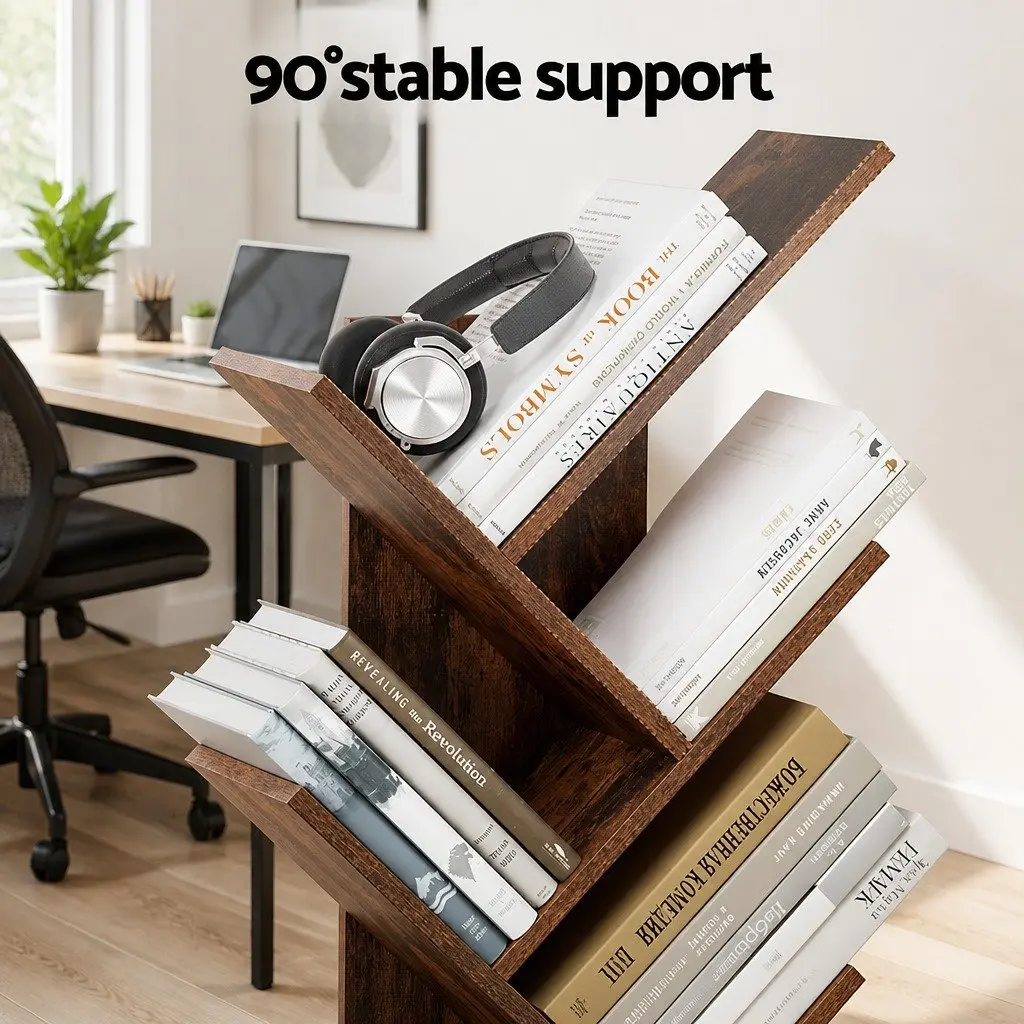 Tree Bookshelf 9 Tier Storage Display Stand Freestanding Bookcase Brown