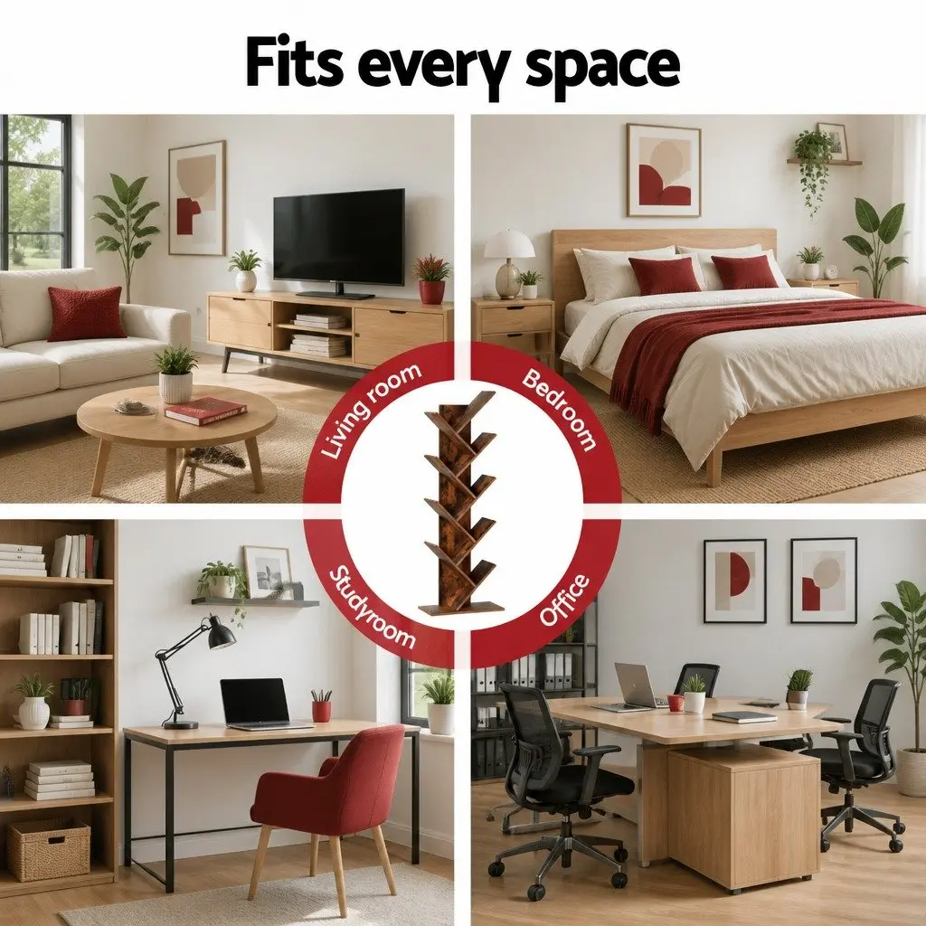Tree Bookshelf 9 Tier Storage Display Stand Freestanding Bookcase Brown