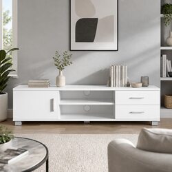 White 120cm TV Cabinet with Storage Shelves and Drawers