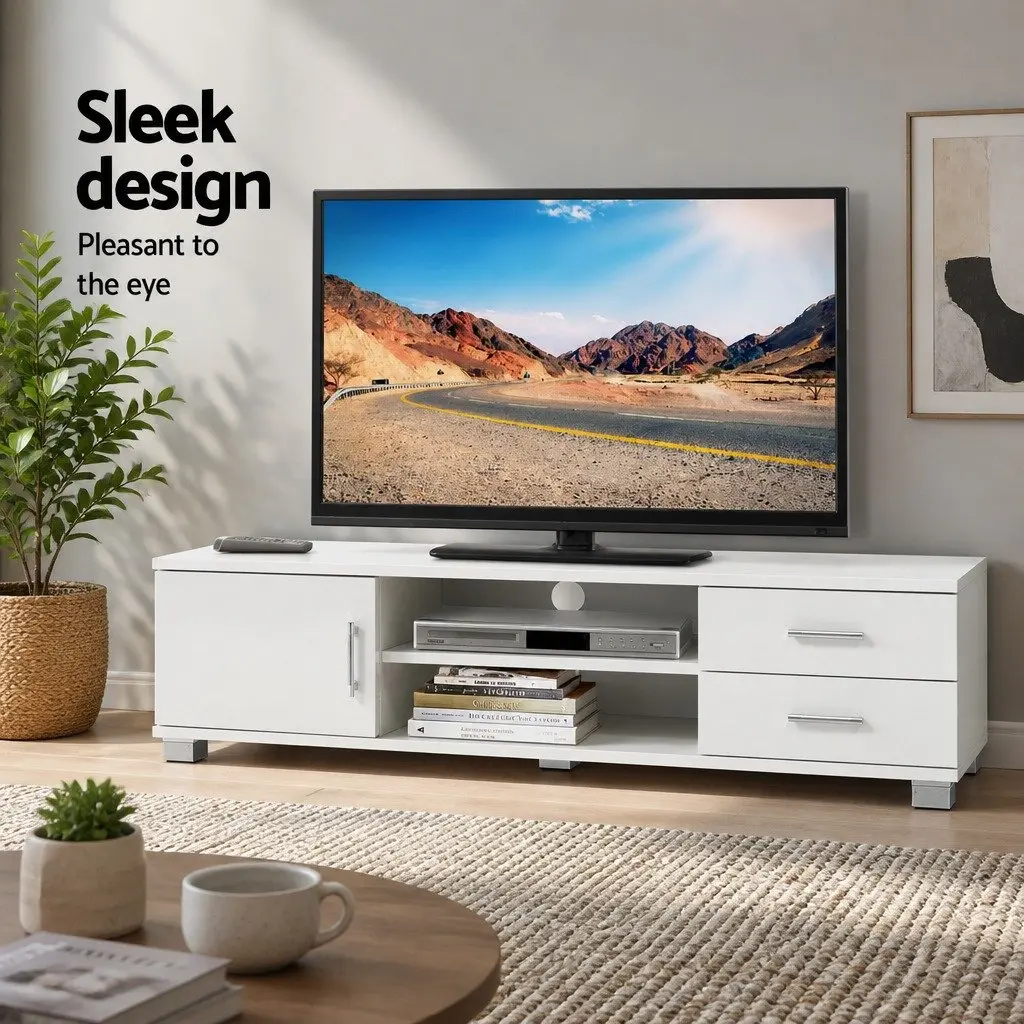 Entertainment Unit TV Cabinet 120cm White Contemporary Melamine Storage Shelves Drawers