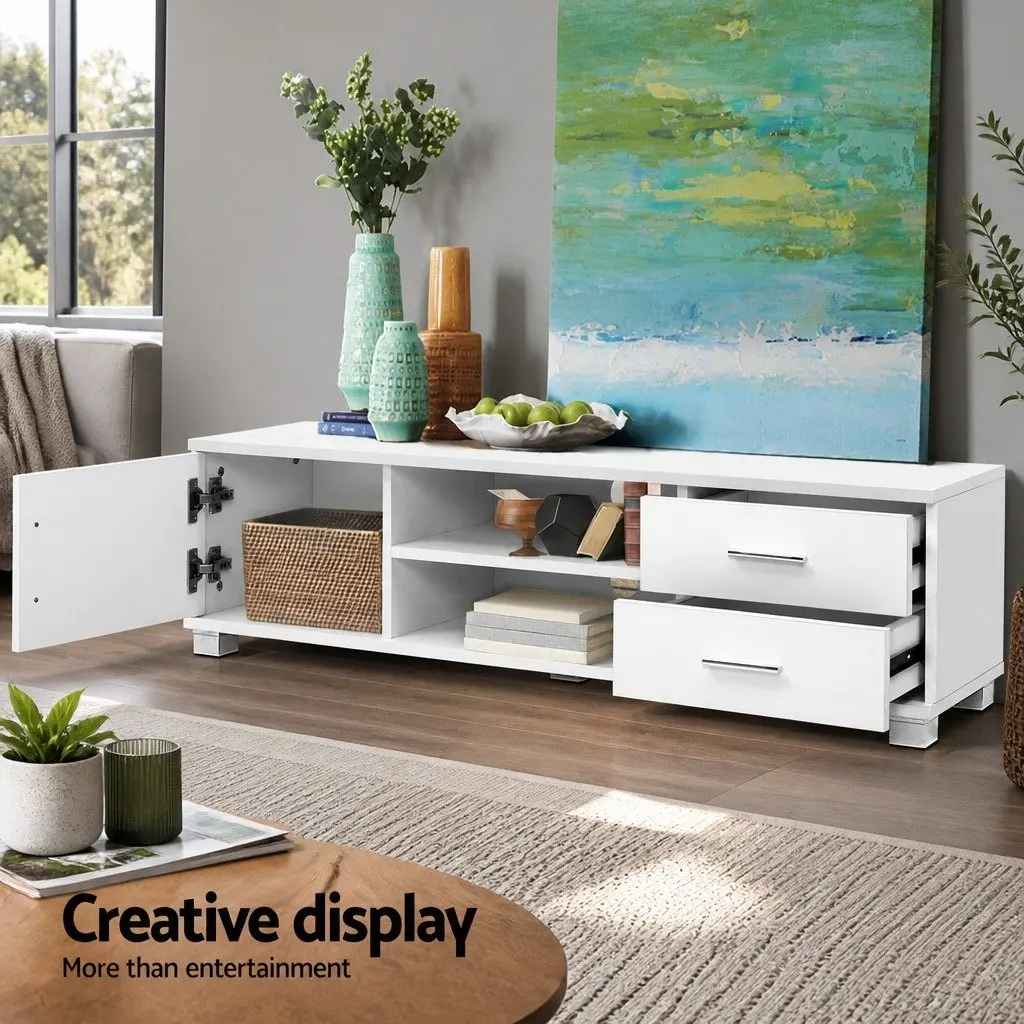 Entertainment Unit TV Cabinet 120cm White Contemporary Melamine Storage Shelves Drawers