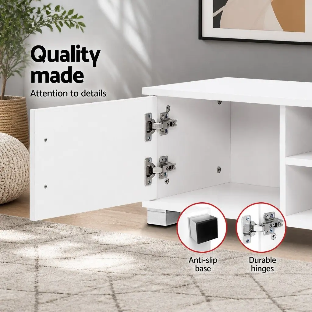Entertainment Unit TV Cabinet 120cm White Contemporary Melamine Storage Shelves Drawers