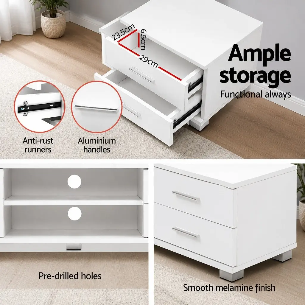 Entertainment Unit TV Cabinet 120cm White Contemporary Melamine Storage Shelves Drawers