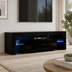 Modern Black TV Cabinet with LED Lighting