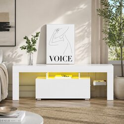 White LED Entertainment Unit 130cm with Glass Shelves