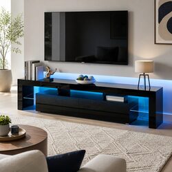 Modern Black Entertainment Unit with LED Lighting 189cm