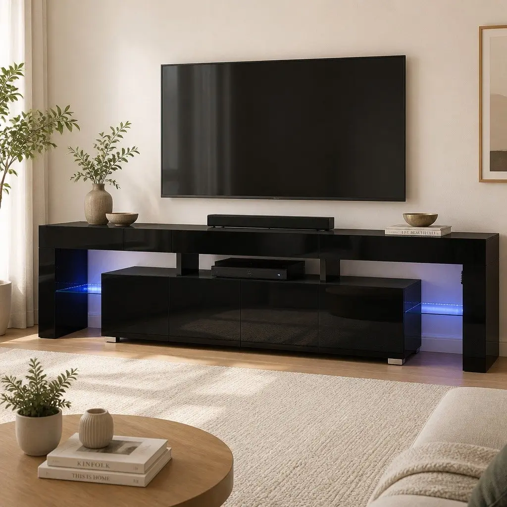 Black Entertainment Unit with LED Lighting 189cm