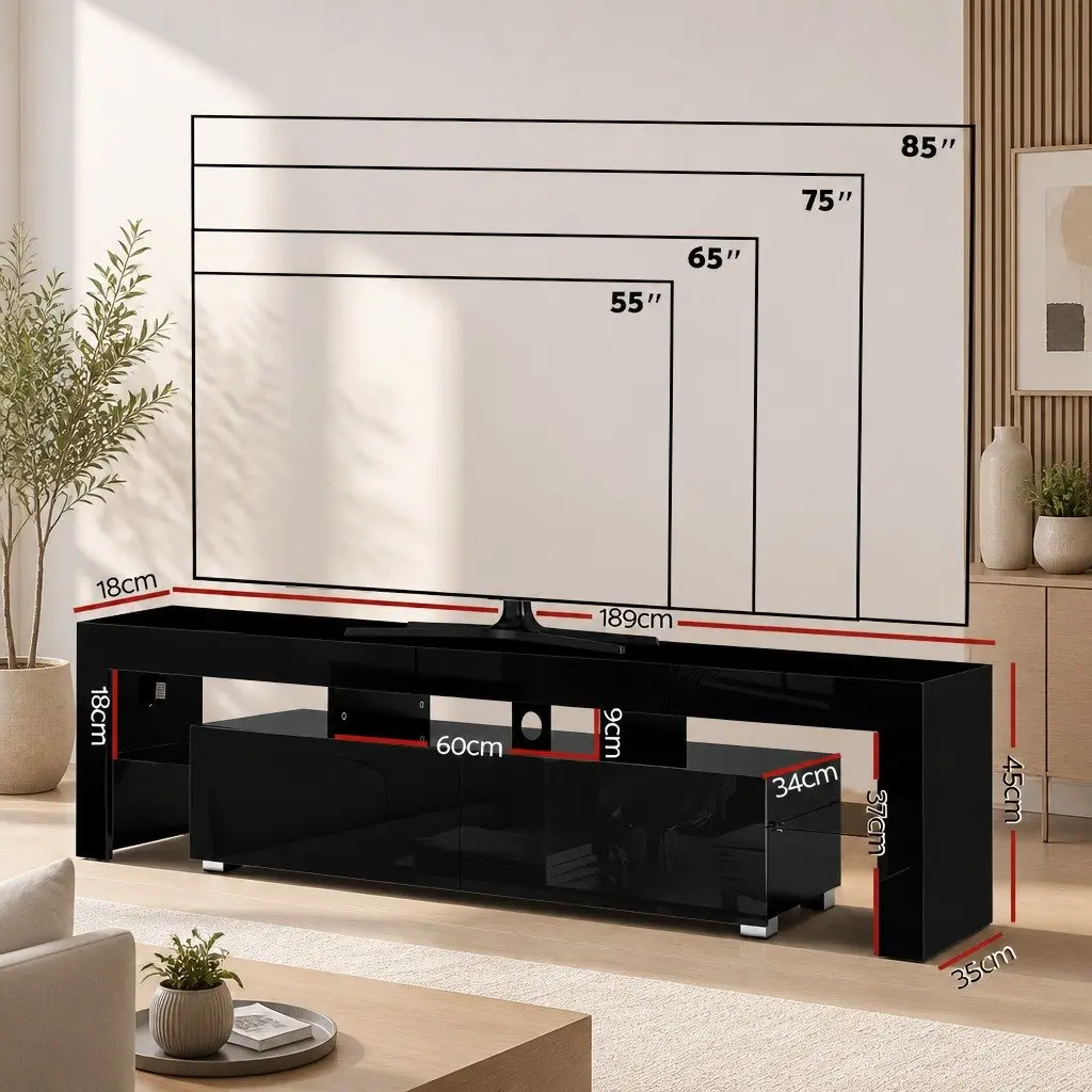 Black Entertainment Unit with LED Lighting 189cm