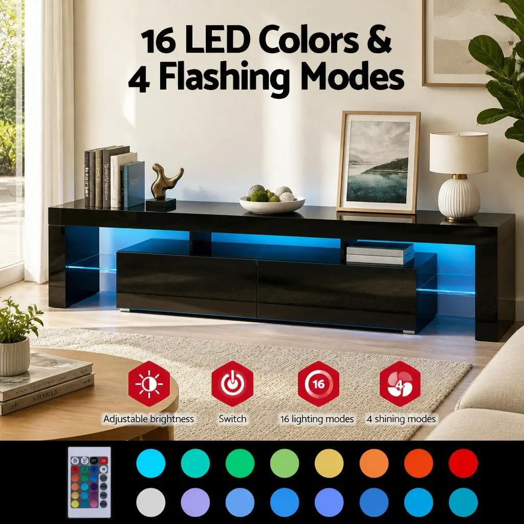 Black Entertainment Unit with LED Lighting 189cm