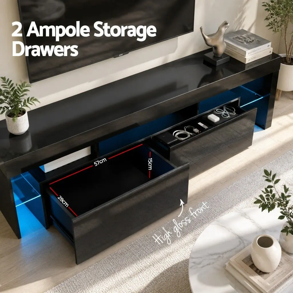 Black Entertainment Unit with LED Lighting 189cm